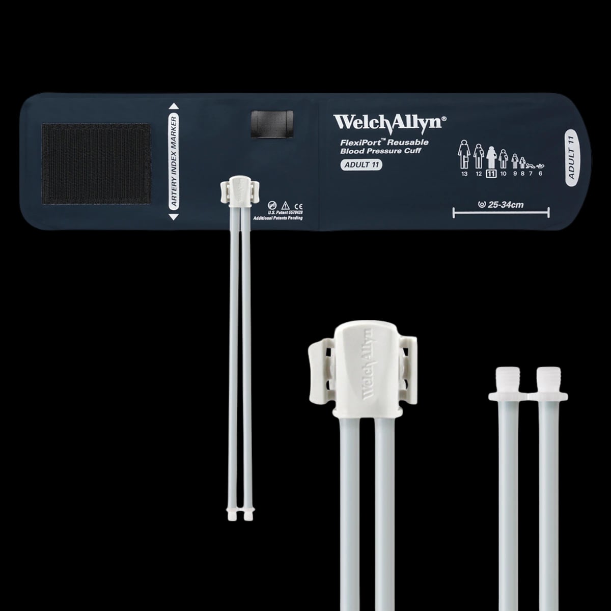 Welch Allyn FlexiPort Reusable Blood Pressure Cuff, Adult, Size 11, Navy Blue, 2-Tube, Latex-Free