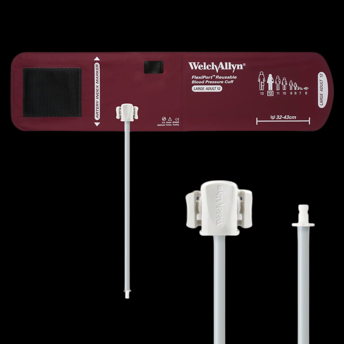 Welch Allyn FlexiPort Blood Pressure Cuff, Adult Large, 1-Tube, Size 12, Burgundy, Latex-Free