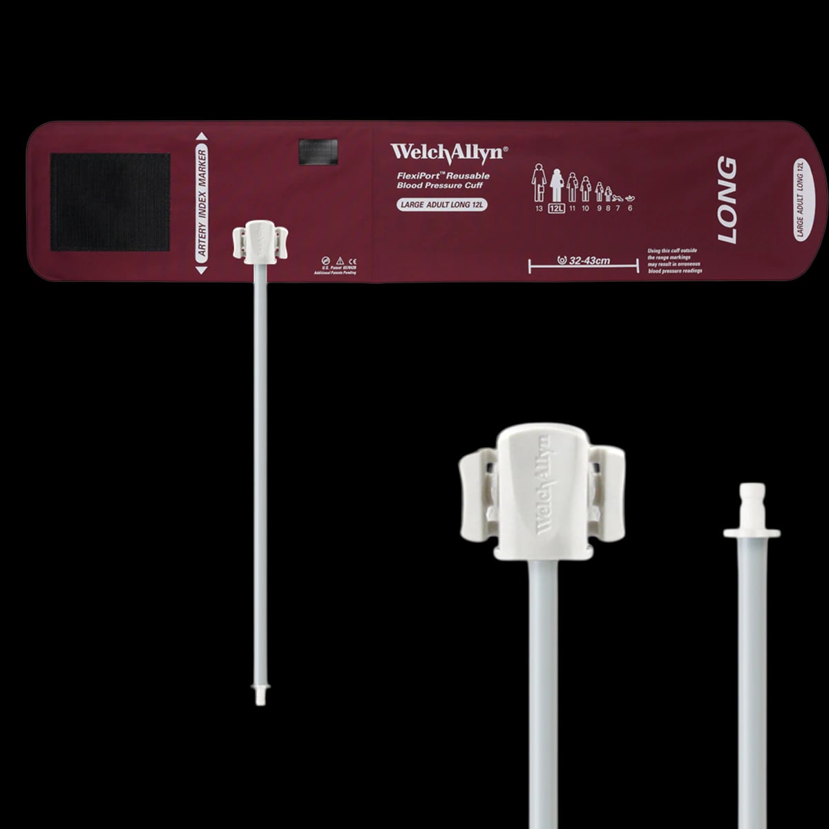 Welch Allyn FlexiPort Blood Pressure Cuff, Size 12L (Adult Large Long), 1-Tube, Burgundy, Latex-Free