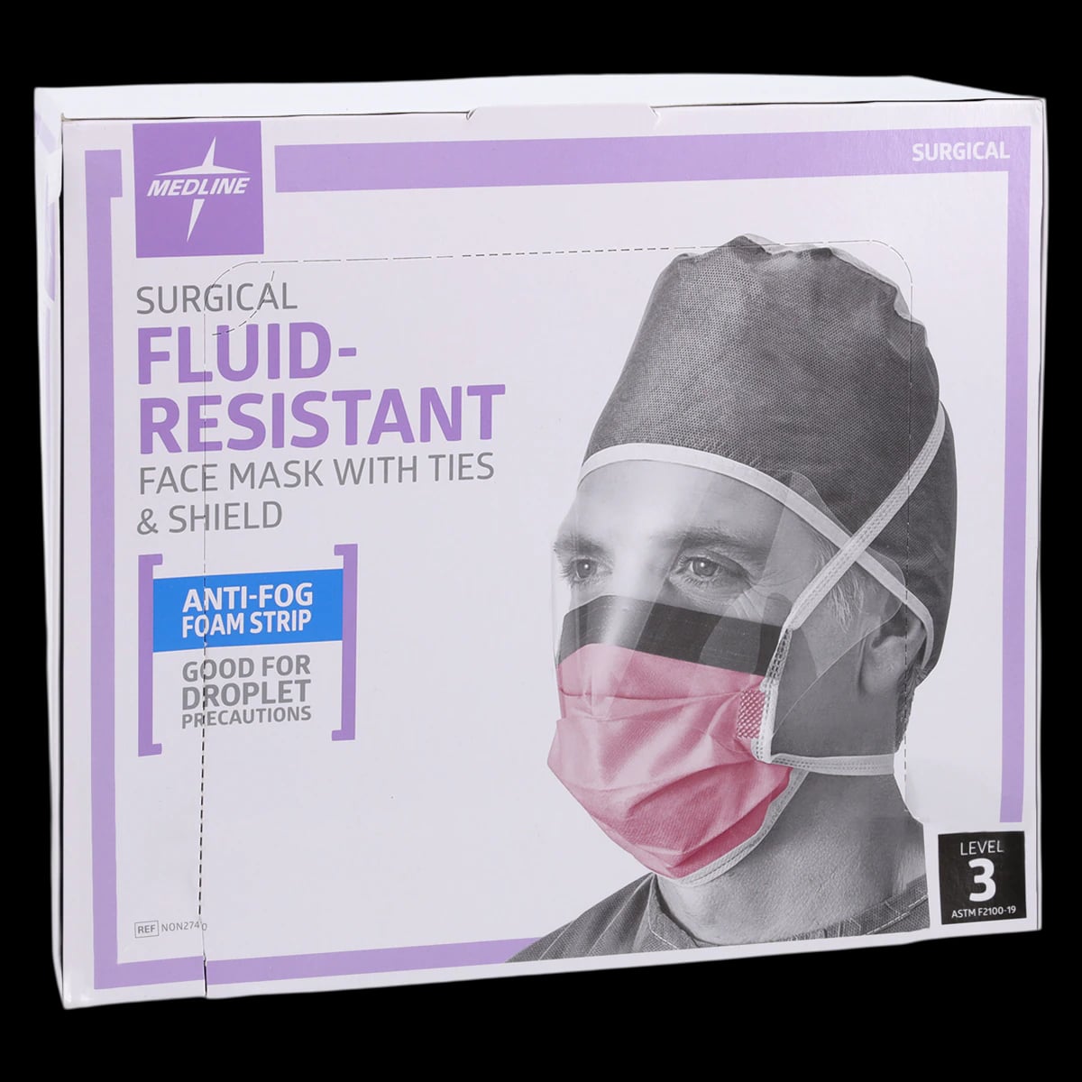Medline Max X Surgical Combination Mask/Shield, ASTM Level 3, Purple, Disposable, Latex-Free, 100/Case