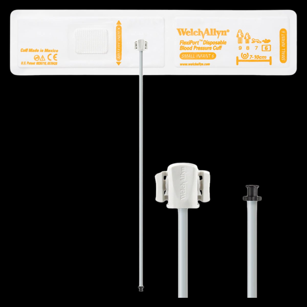 Welch Allyn FlexiPort Blood Pressure Cuff, Size 6, White/Yellow, Latex-Free, 20/Package