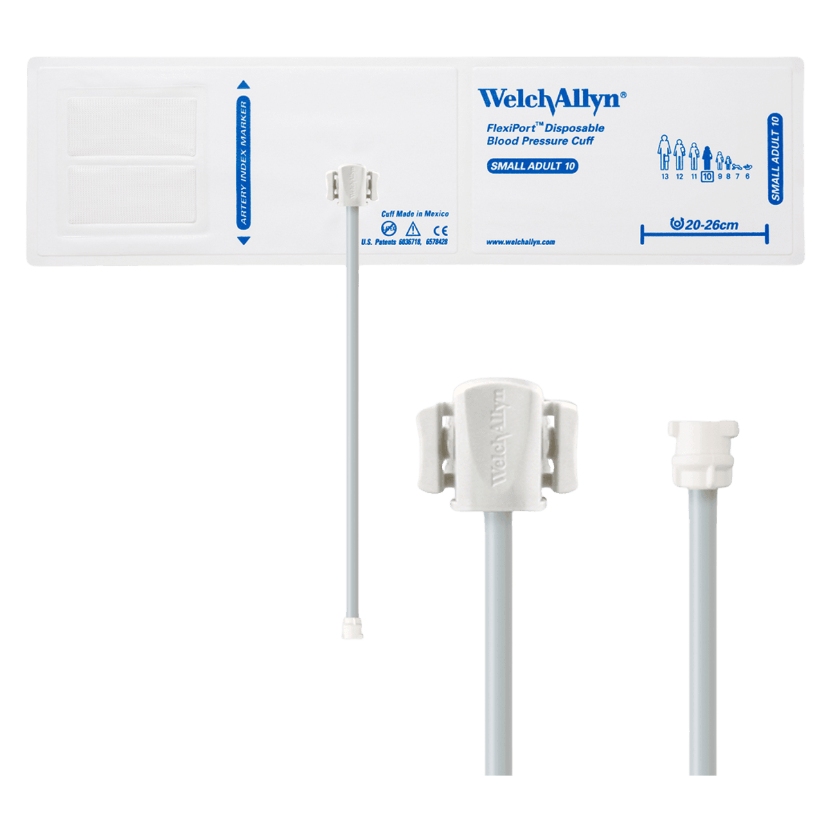 Welch Allyn FlexiPort Blood Pressure Cuff, Size 10, White/Navy Blue, Latex-Free, 20/Package