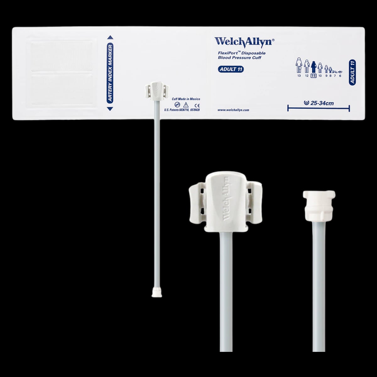 Welch Allyn FlexiPort Blood Pressure Cuff, Size 11, White/Navy Blue, Latex-Free, 20/Case