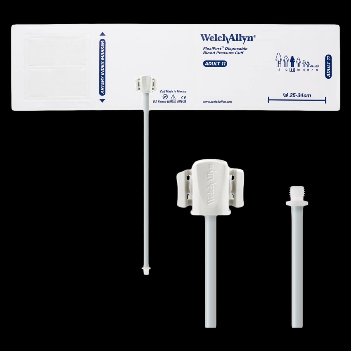 Welch Allyn FlexiPort Blood Pressure Cuff, Size 11, White/Navy Blue, Latex-Free, 20/Pack