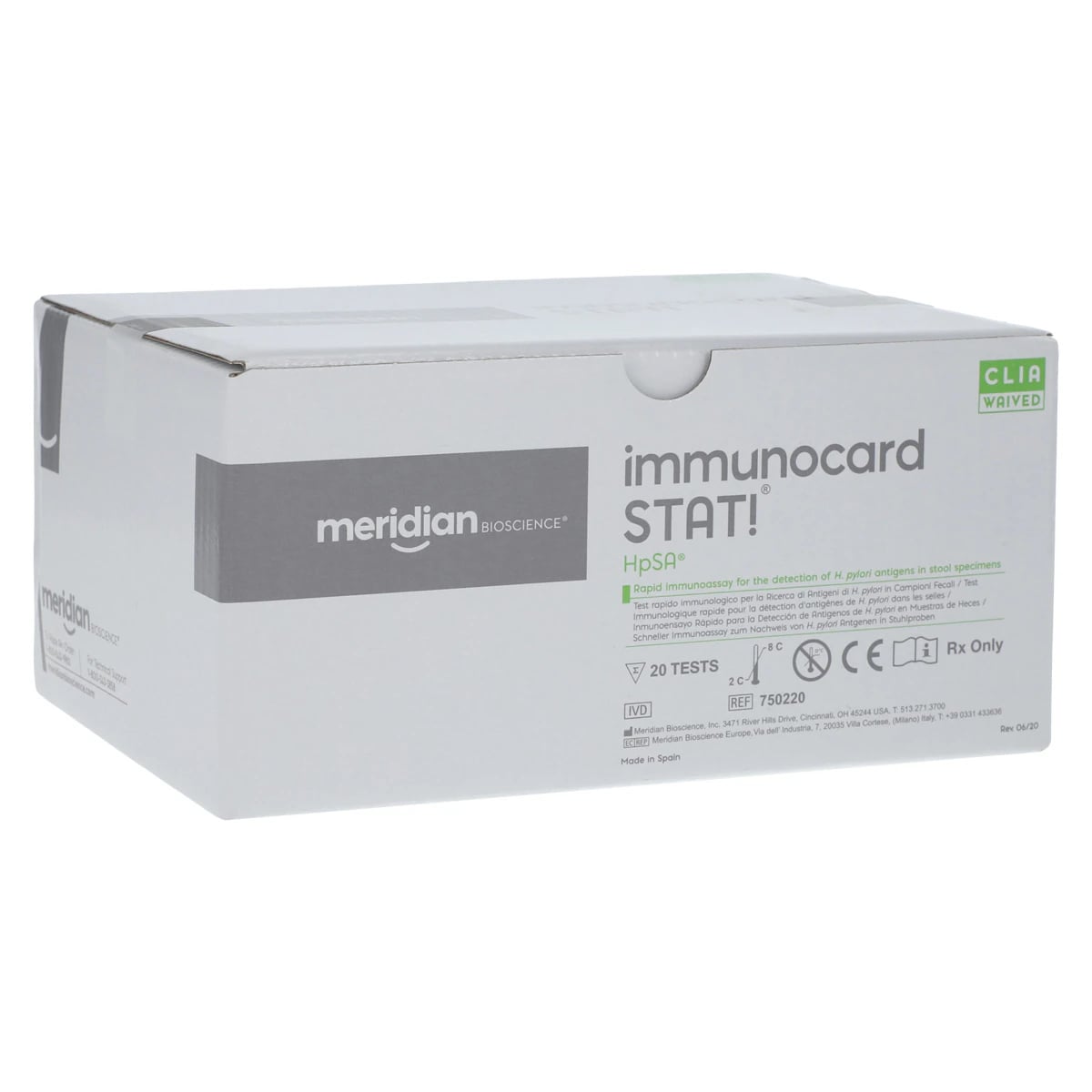 Meridian Bioscience ImmunoCard STAT! H. pylori Antigen Test Kit, CLIA Waived, 1 Test/Kit