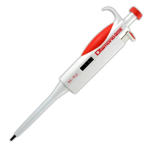 Globe Scientific Diamond PRO Adjustable Volume Pipette, 0.5-10 µL, Graduated, Pink, Calibrated, Each