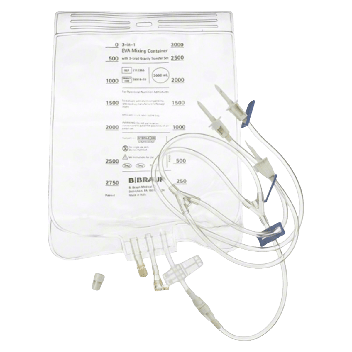 B. Braun EVA Mixing Bag with 3-Lead Vented Transfer Set, 3000mL, Sterile, 40/Case