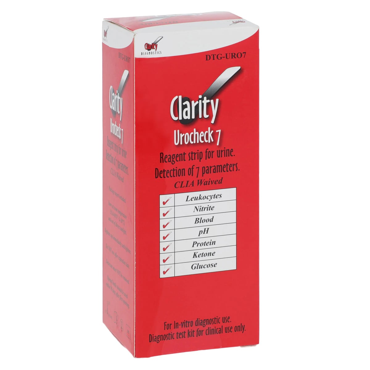 Clarity Urocheck 7 Urinalysis Test Strips, 7 Parameters, CLIA Waived, 100/Box