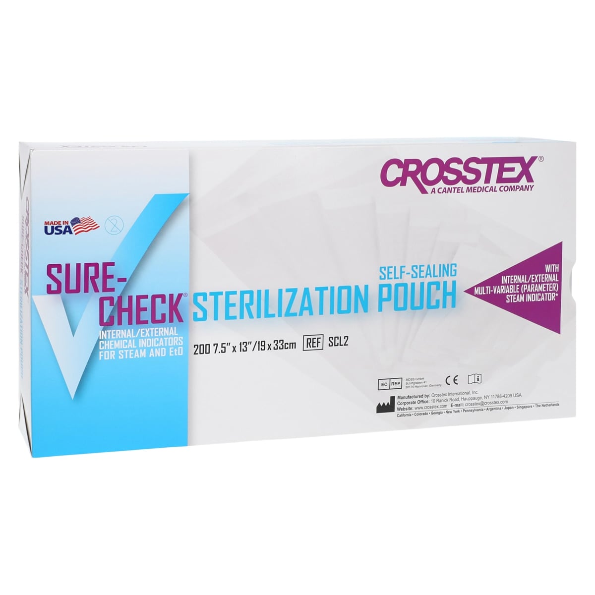 Crosstex Sure-Check Self-Seal Sterilization Pouches, 7.5" x 13", 200/Box, SCL2