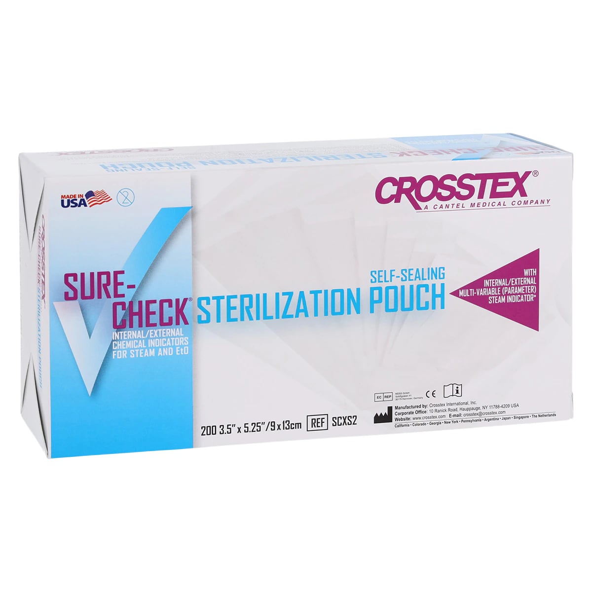 Crosstex Sure-Check Self-Seal Sterilization Pouches, 3.5" x 5.25", 200/Box, SCXS2