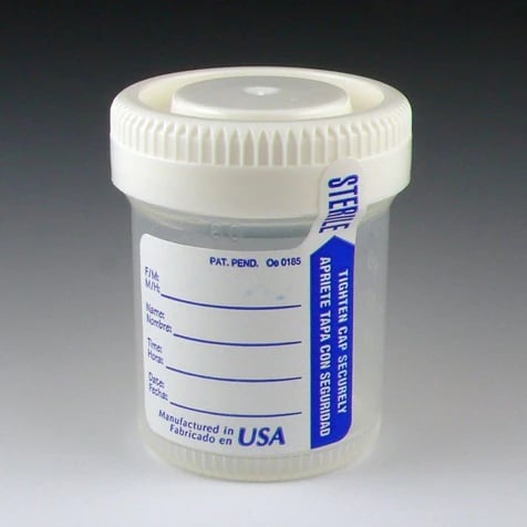 Globe Scientific Tite-Rite 60mL Sterile Specimen Transport Container with ID Label and Temperature Strip, Clear/White, 500/Case