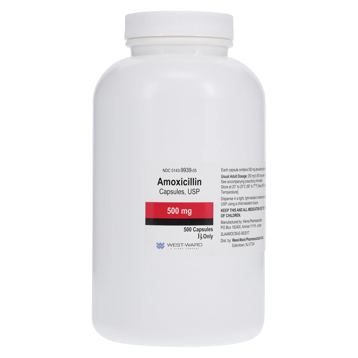 Amoxicillin Capsules, 500mg, 500/Bottle, Hikma Pharmaceuticals