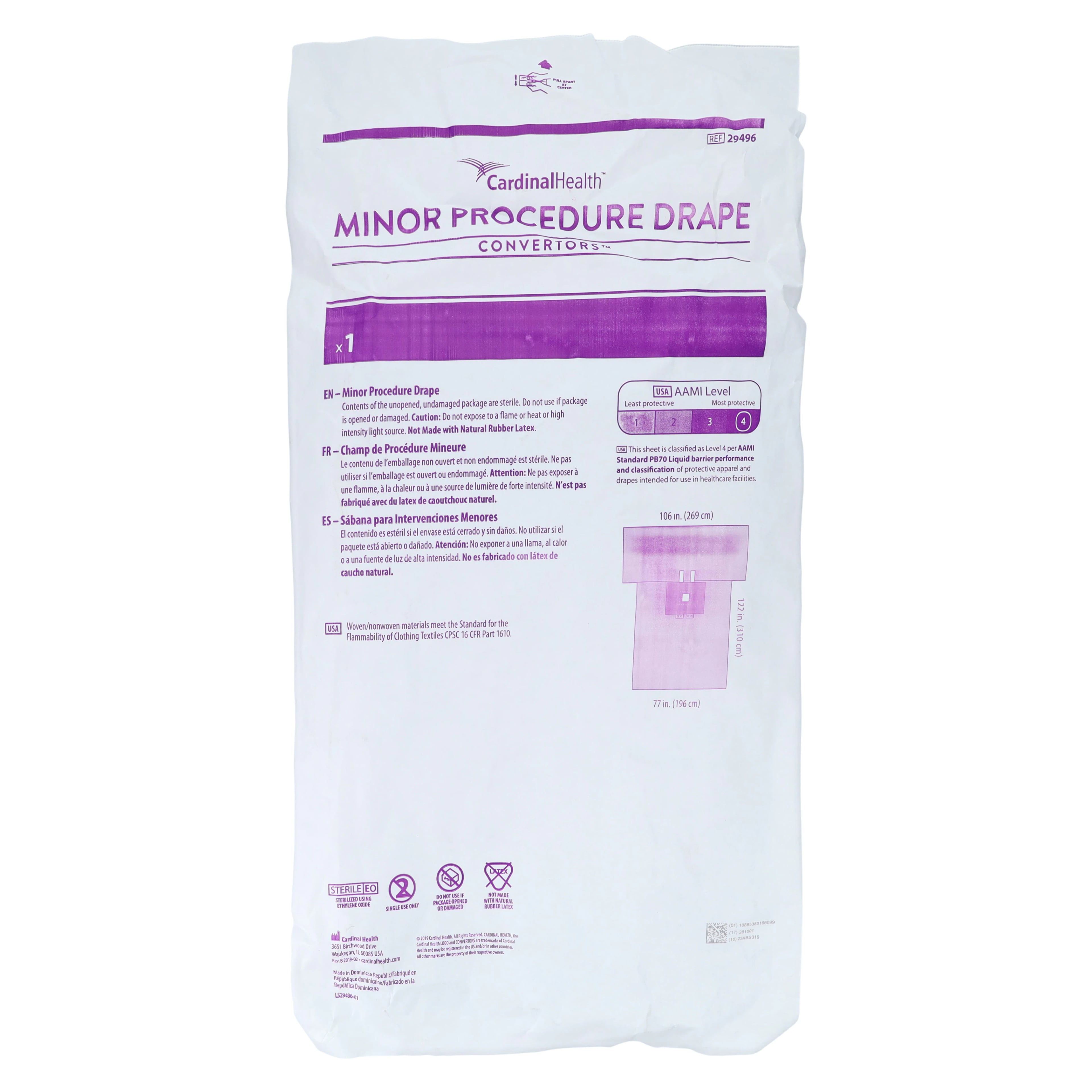 Cardinal Convertors Tiburon Sterile Minor Procedure Drape, 77x106", 6x6" Fenestrated