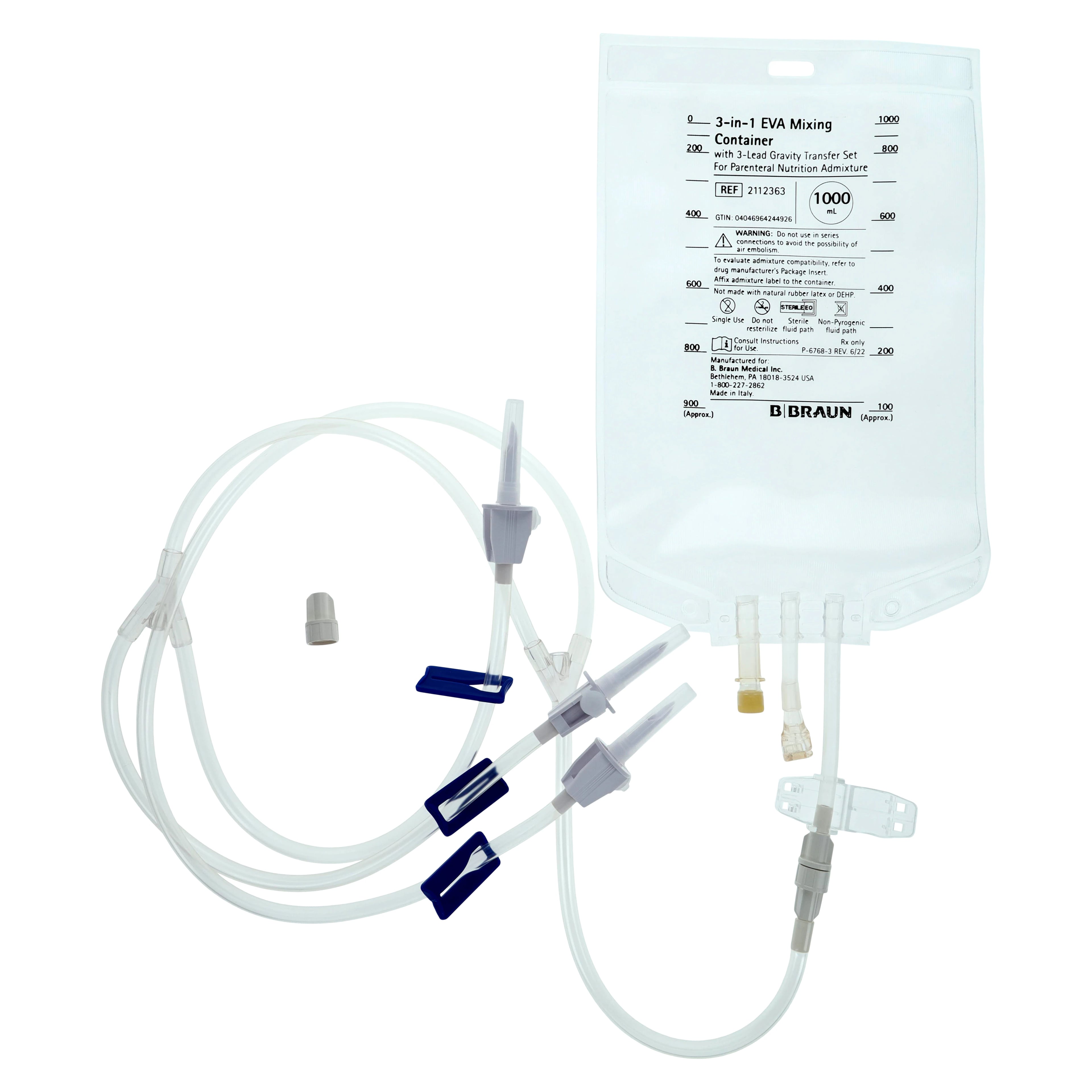 B. Braun EVA Gravity Mixing Container, 1000mL, Sterile, Disposable, Large Bore, 40/Case