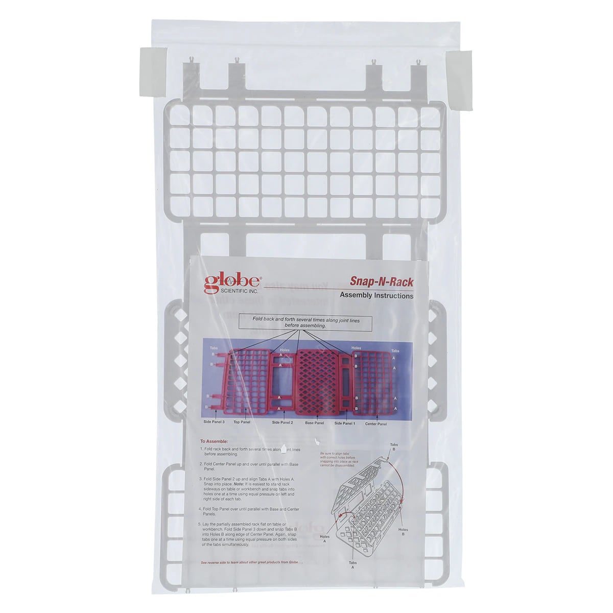 Globe Scientific Snap-N-Rack Test Tube Rack, Polypropylene, 16-17mm, 60-Place, White, Autoclavable