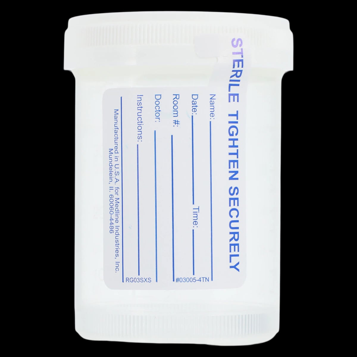 Medline Specimen Container with Lid, 4 oz, Silicone, Sterile, Graduated, White, Attached Screw Cap, 300/Case
