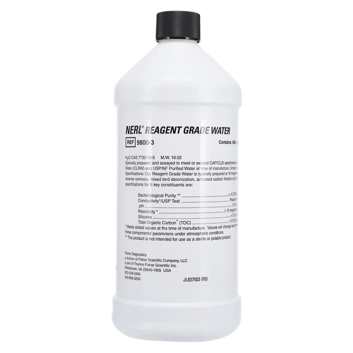 Thermo Scientific NERL Reagent Grade Water, 32 oz Bottles, 6/Case