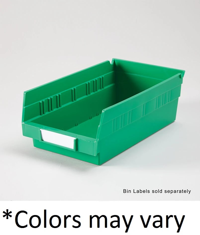 Shelf Bin, Red Polypropylene with Label Holder, 11-5/8 x 6-5/8 x 4 in, Each