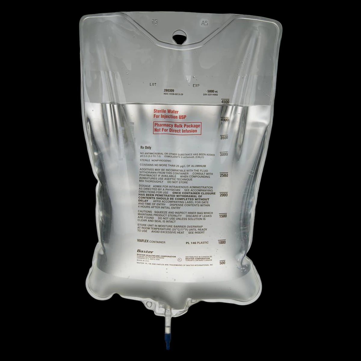 Baxter Viaflex Sterile Water for Injection, USP, 3000 mL Plastic Container, 4/Case
