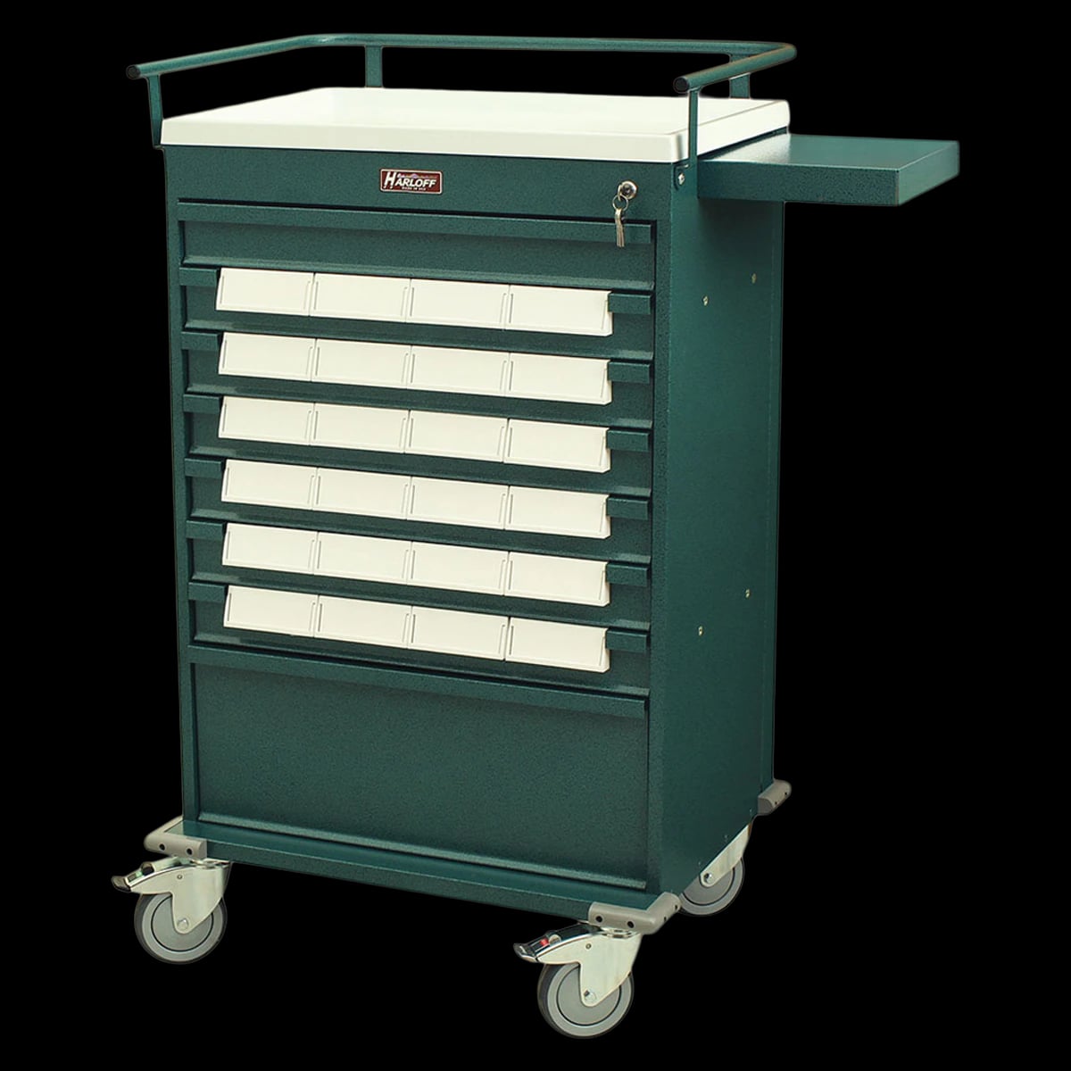 Harloff Value Line Medication Cart with 5" Med-Bins, 44-3/4" x 29-1/2" x 22-1/2", 5" Swivel Casters, Key Lock
