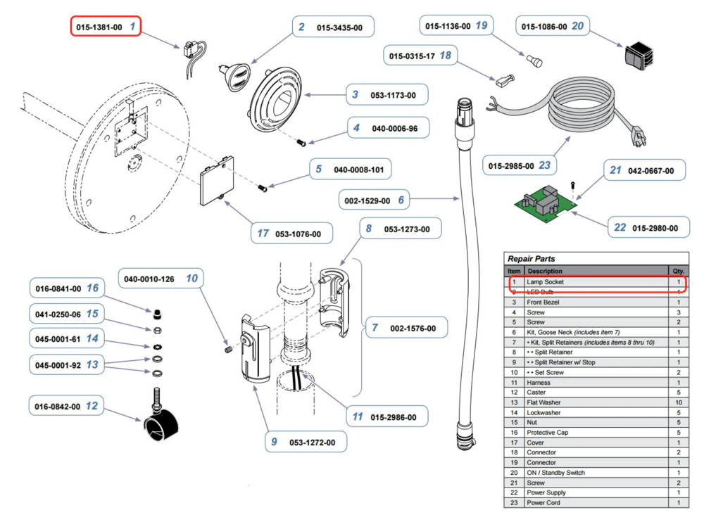 Midmark Lamp Socket for 250/151/152 Exam Light, Each
