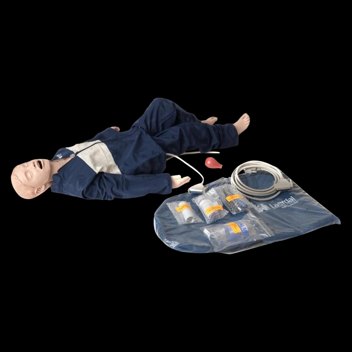 Laerdal MegaCode Kid Advanced Full Body Pediatric CPR & Emergency Trauma Training Manikin, Light Skin, with Multi-Venous IV Training Arm, Intraosseous Leg, Lubricant, Jacket, Pants, Carry Case, and Directions for Use