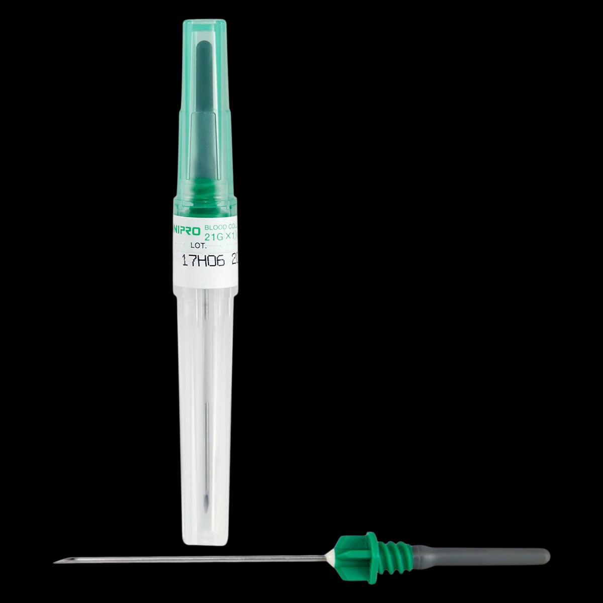Nipro Blood Collection Needle, 21G x 1", Green Hub, Conventional, Disposable, 1000/Case