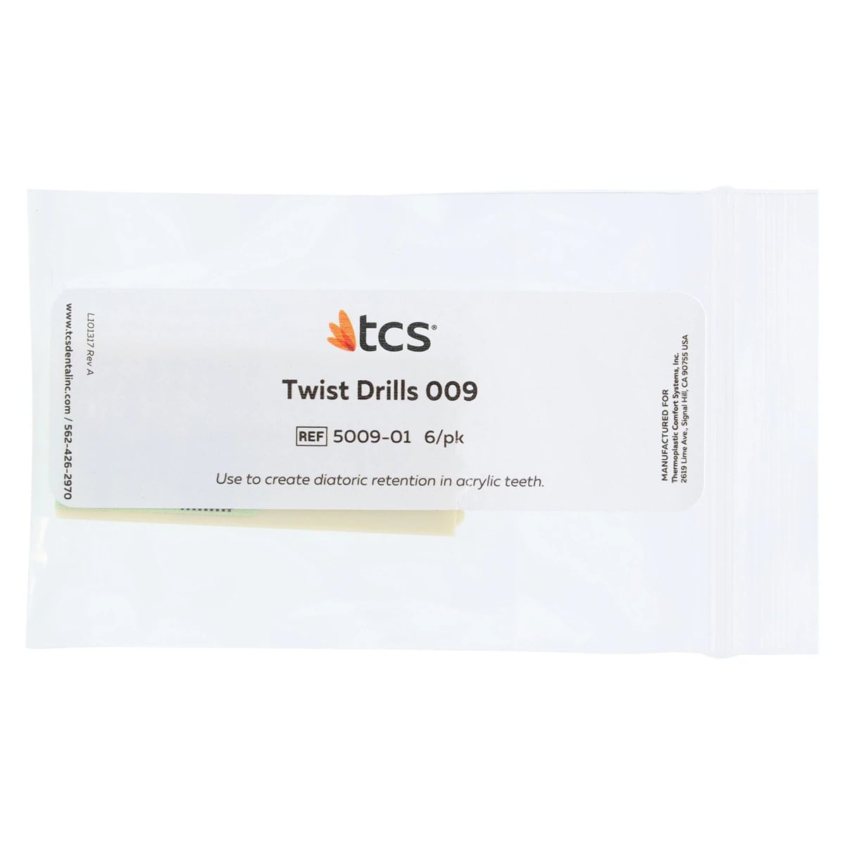 TCS Twist Drills, Size 009, 6/Pack