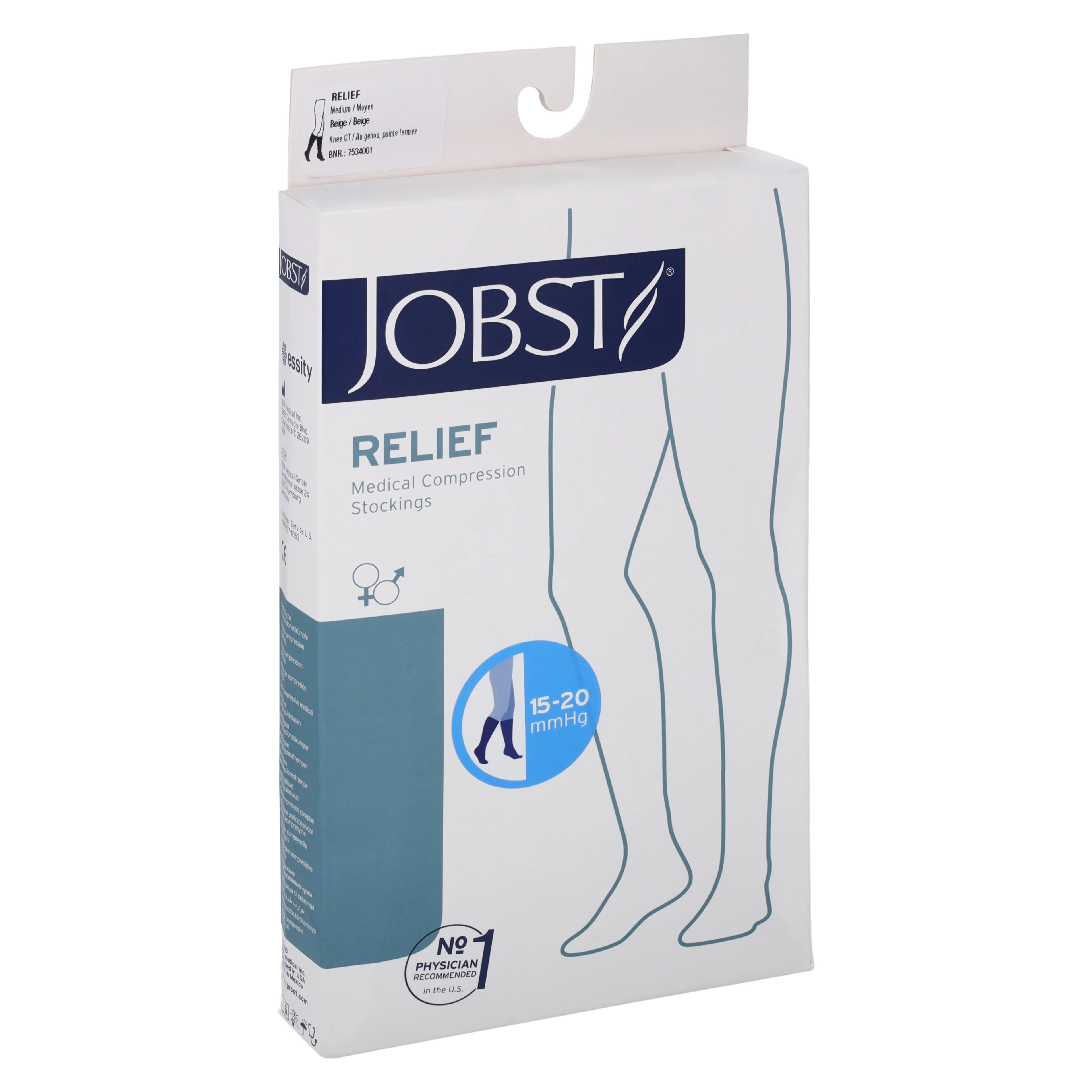 BSN Medical Relief Compression Stocking, Knee High, Closed Toe, 15-20 mmHg, Medium, Beige