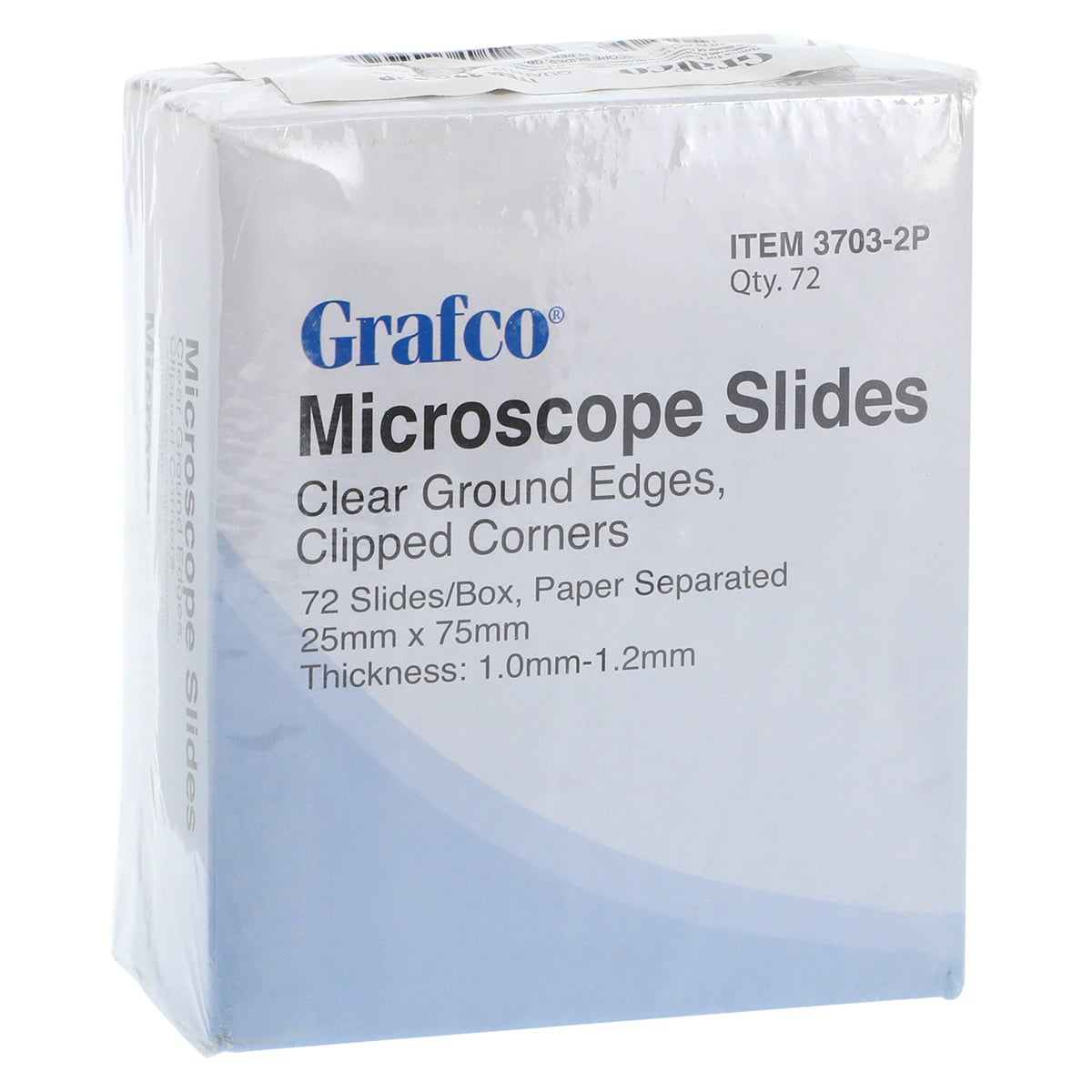 Grafco Plain Microscope Slides, 3" x 1", Clear, Precleaned, Rounded Corners, Grounded Edges, 144/Box