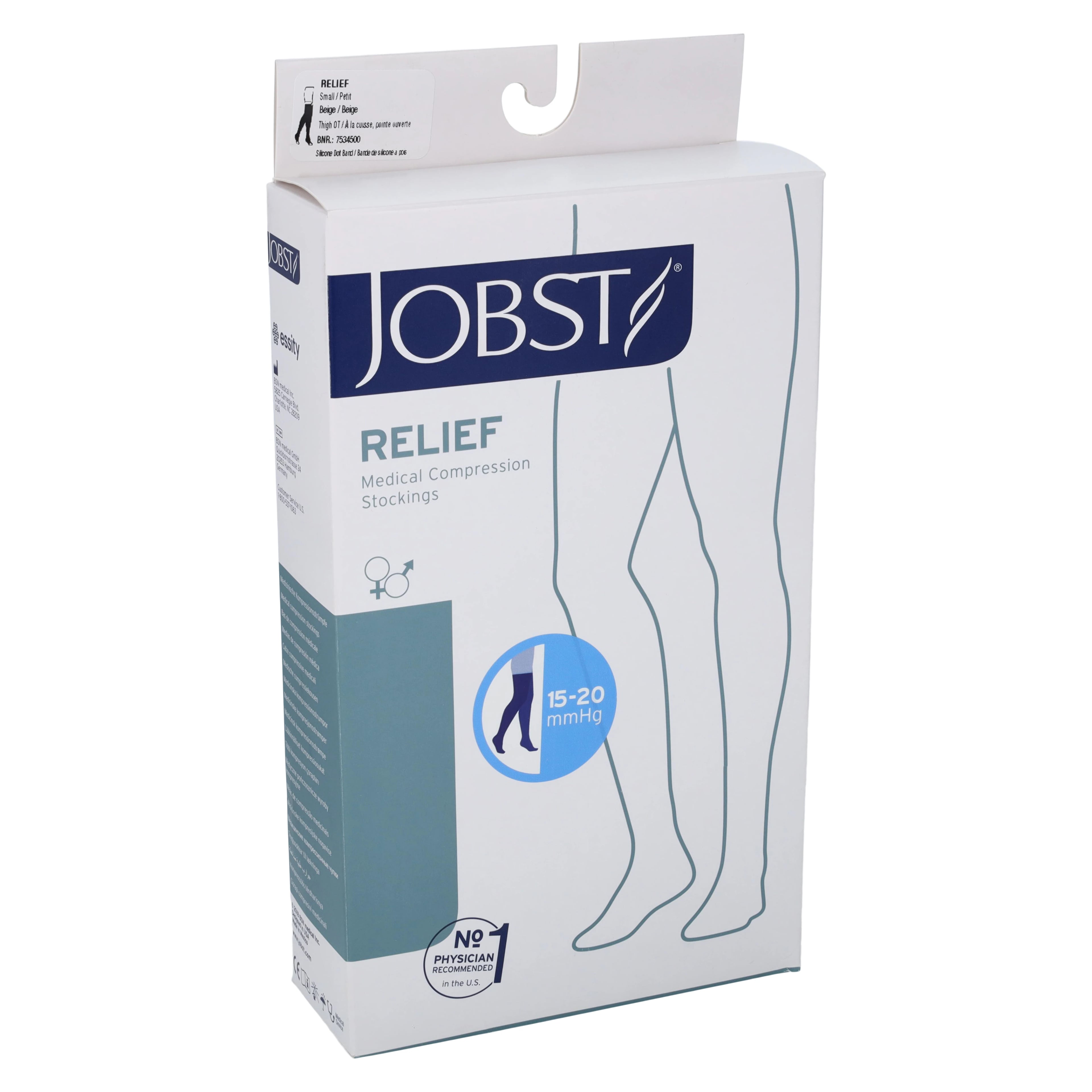 BSN Medical Relief Compression Stocking, Thigh High, Open Toe, Small, Beige, 15-20 mmHg