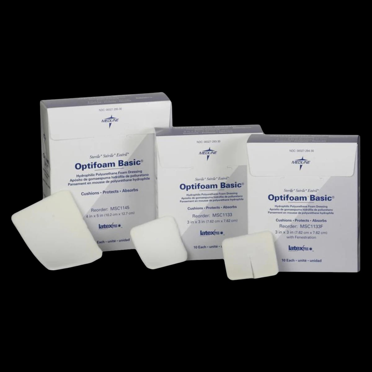 Medline Optifoam Basic Foam Wound Dressing, 4" x 5", Sterile, Low Adherent, Absorbent, Latex-Free