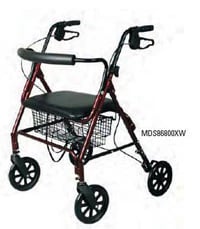 Medline Bariatric Heavy Duty Rollator Walker, 400 lb Capacity, 4-8" Wheels, Burgundy