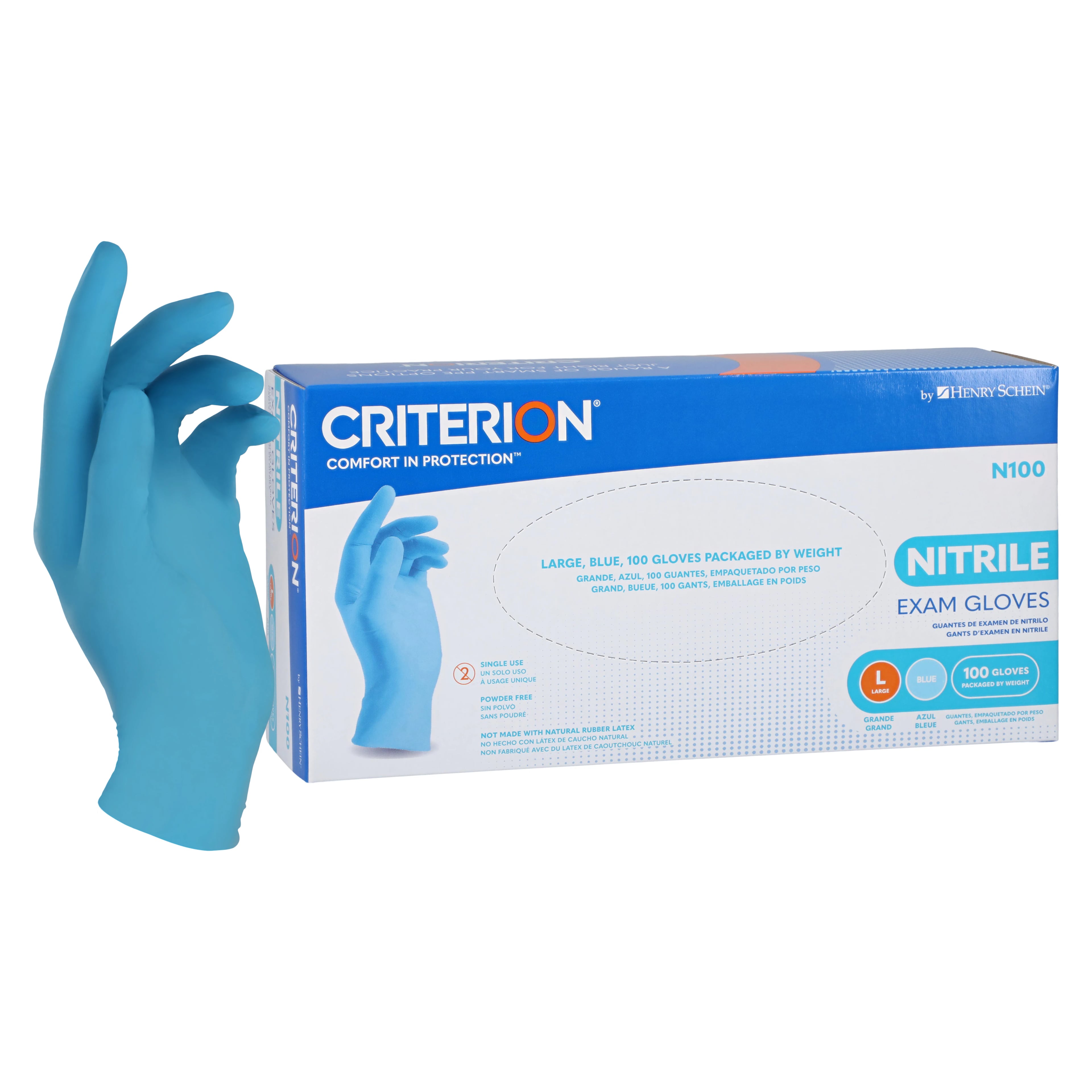Criterion N100 Nitrile Exam Gloves, Large, Blue, Non-Sterile, 100/Box