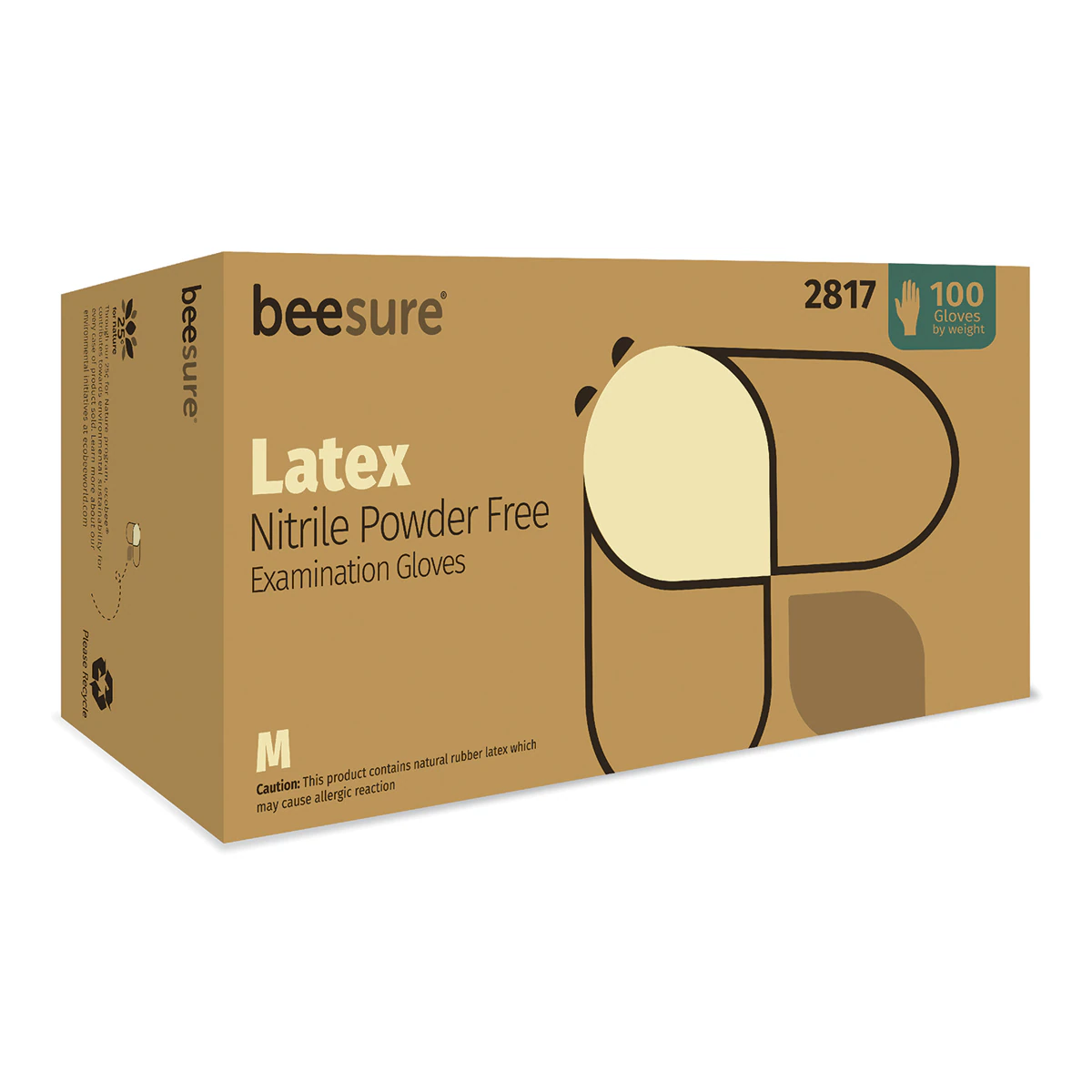 Beesure Latex Exam Gloves, Powder-Free, Non-Sterile, Extra Small, White, 100/Box, BE2815