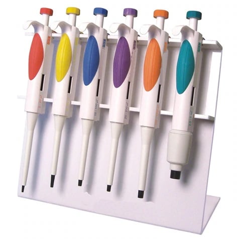 Globe Scientific Micropipette Stand, 6-Place, Gray Acrylic, for Diamond/Diamond Pro Pipettes