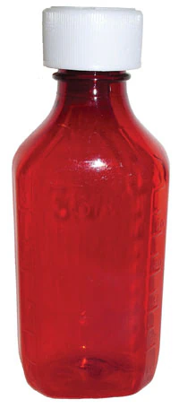 Clarke Container Syrup Bottle, Plastic, 6 oz, Amber, Child-Resistant Cap, Reusable, 100/Case