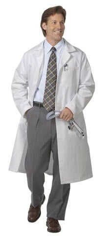 Fashion Seal Men's Extra Long Lab Coat, White, 65% Polyester / 35% Cotton, 45 in, 3 Pockets, Reusable