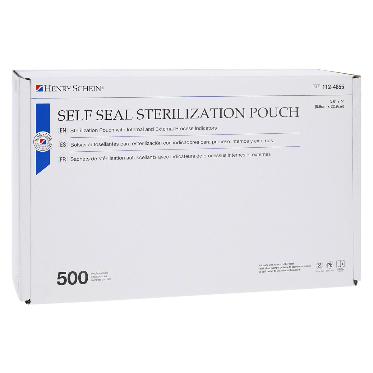 Henry Schein SelfSeal Sterilization Pouches, 3.5 in x 9 in, Blue/White, 500/Box