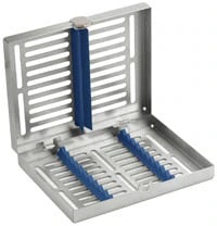 HSI Instrument Cassette 10, Stainless Steel, Red, 7.1 x 5.6 x 1.3 in, Autoclavable with Silicone Rails