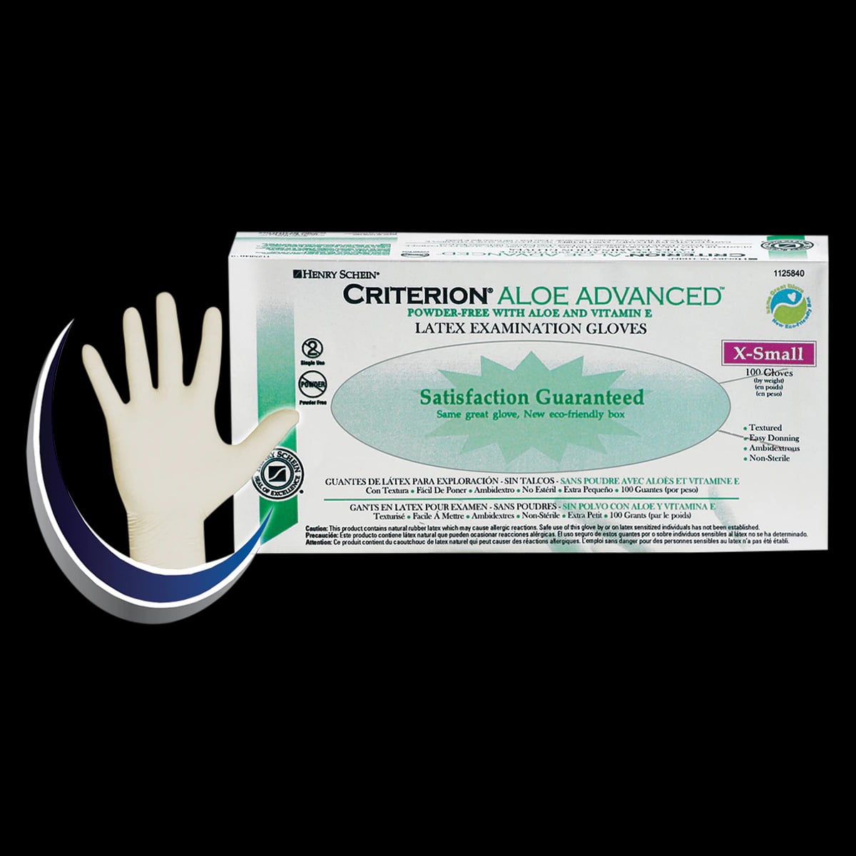 Criterion Latex Exam Gloves with Aloe and Vitamin E, X-Small, Powder-Free, Non-Sterile, White, 100/Box