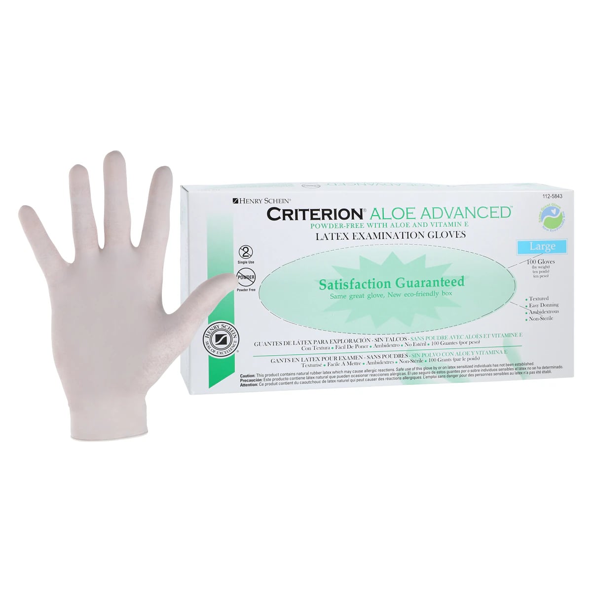Criterion Latex Exam Aloe + Vitamin E Gloves, Large, White, Non-Sterile, 100/Box
