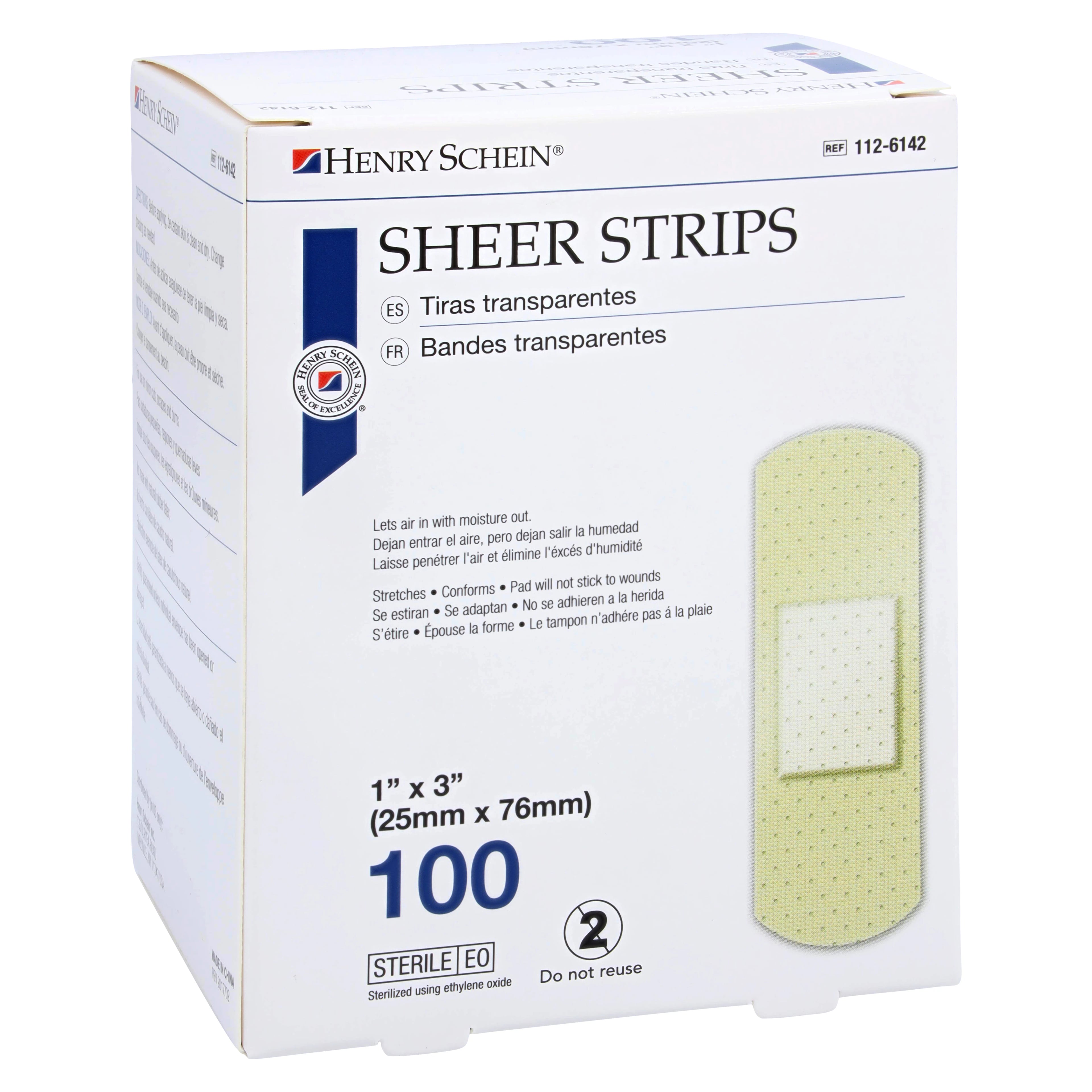 Henry Schein Adhesive Bandage, Plastic, Sheer, Sterile, 1" x 3", 100/Box