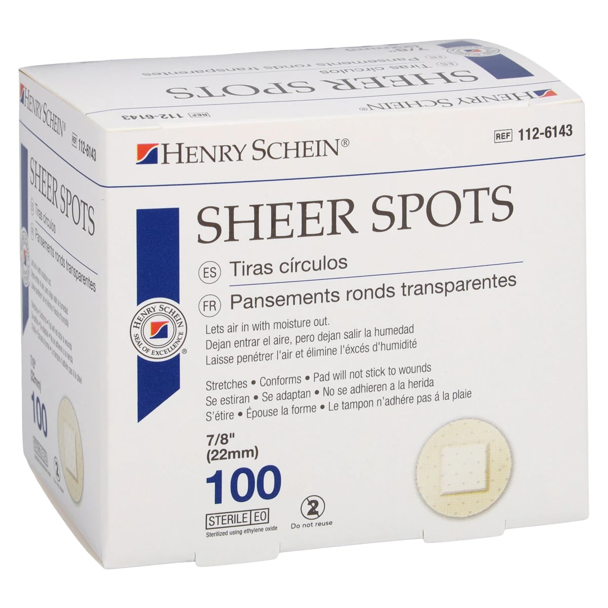 Henry Schein Adhesive Bandage, Plastic, 7/8" Sheer, Sterile, 100/Box