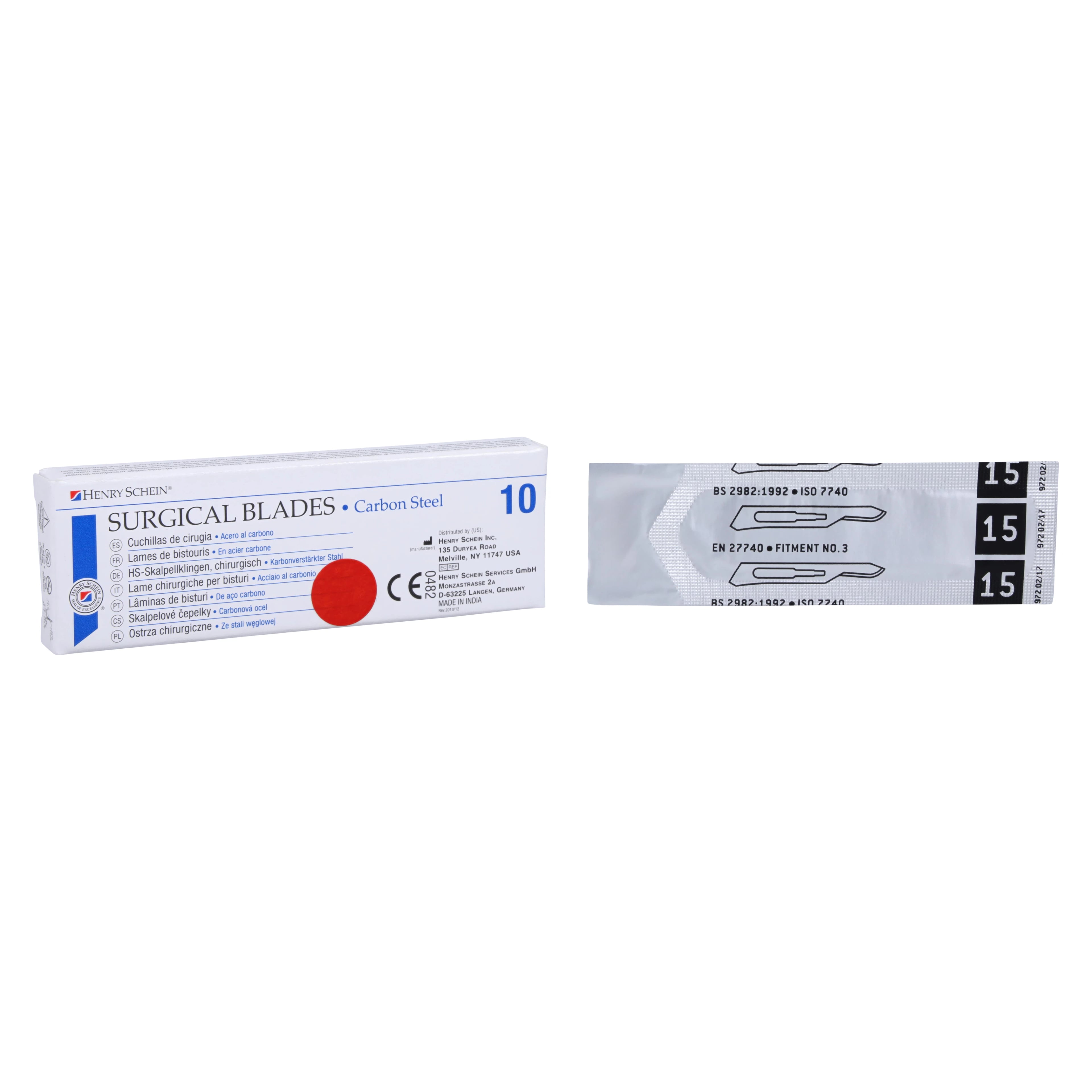 Henry Schein Carbon Steel Sterile Surgical Blade #15, 10/Box