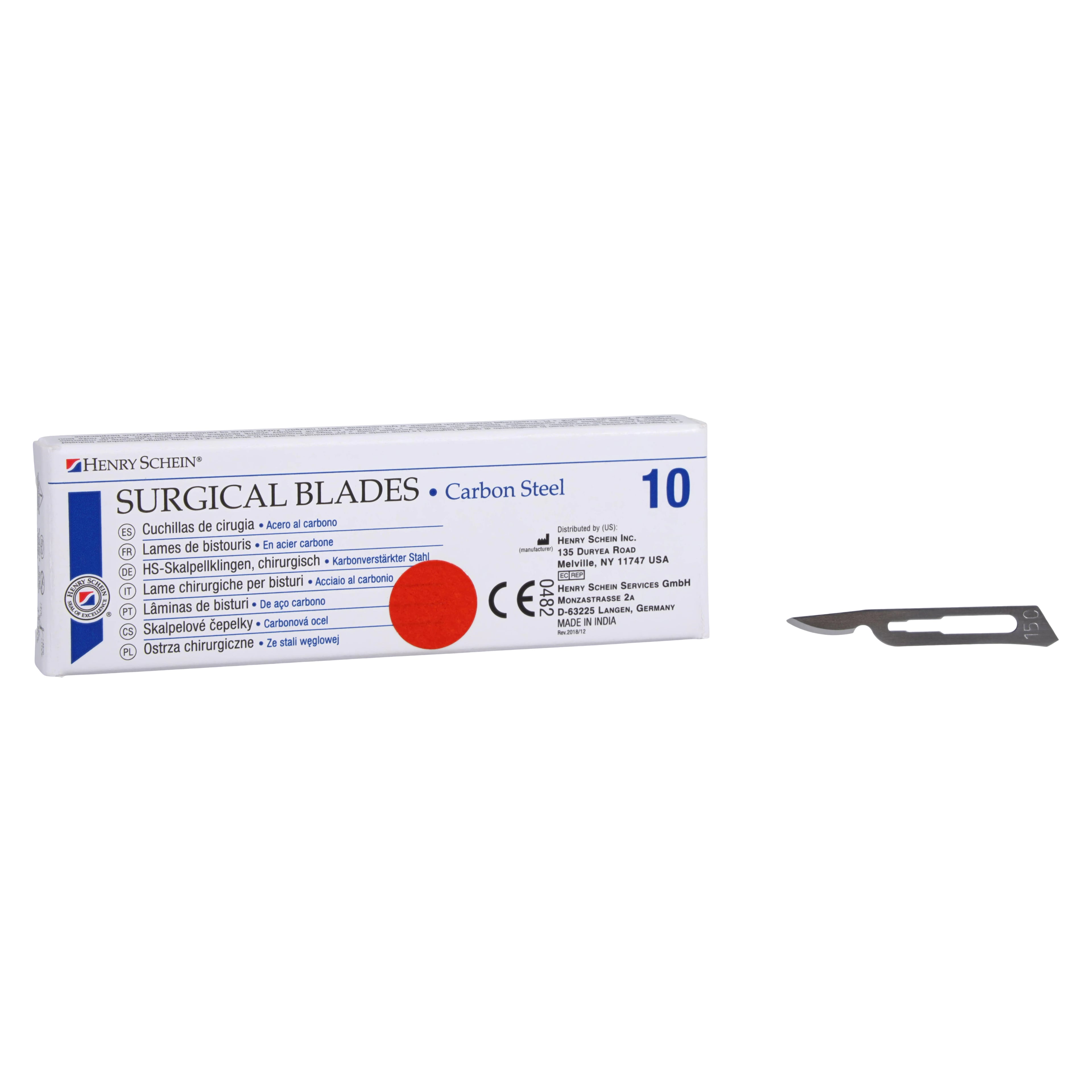 Henry Schein Carbon Steel Sterile Surgical Blade #15C, 10/Bx