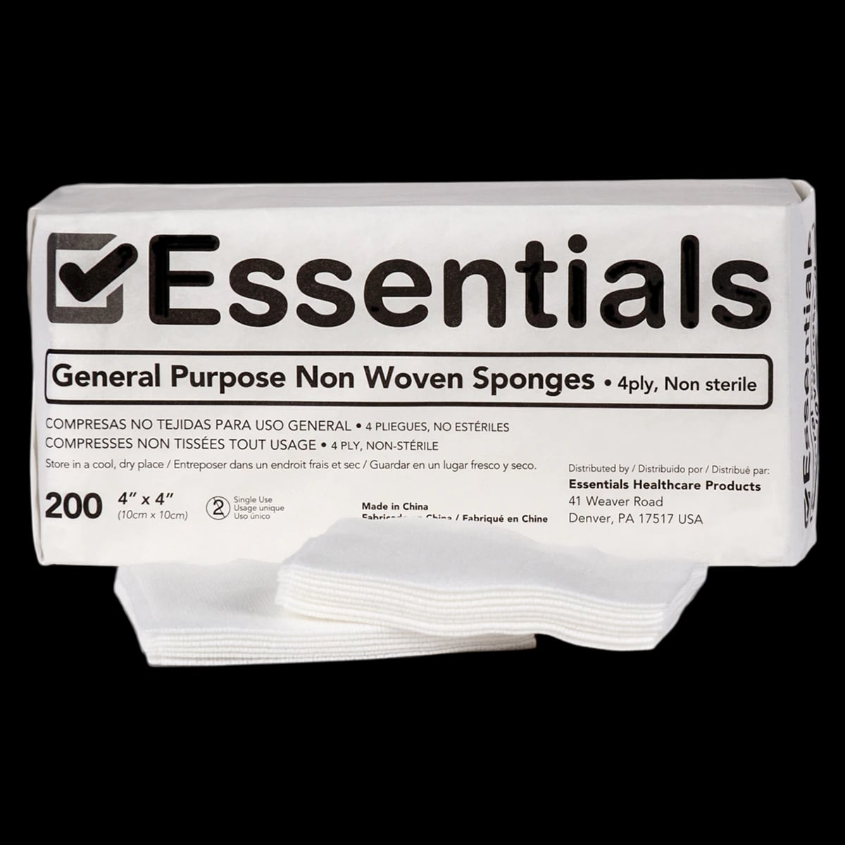Essentials Non-Woven Sponge, Rayon/Poly Blend, 4-Ply, 4x4", Non-Sterile, 2000/Bx