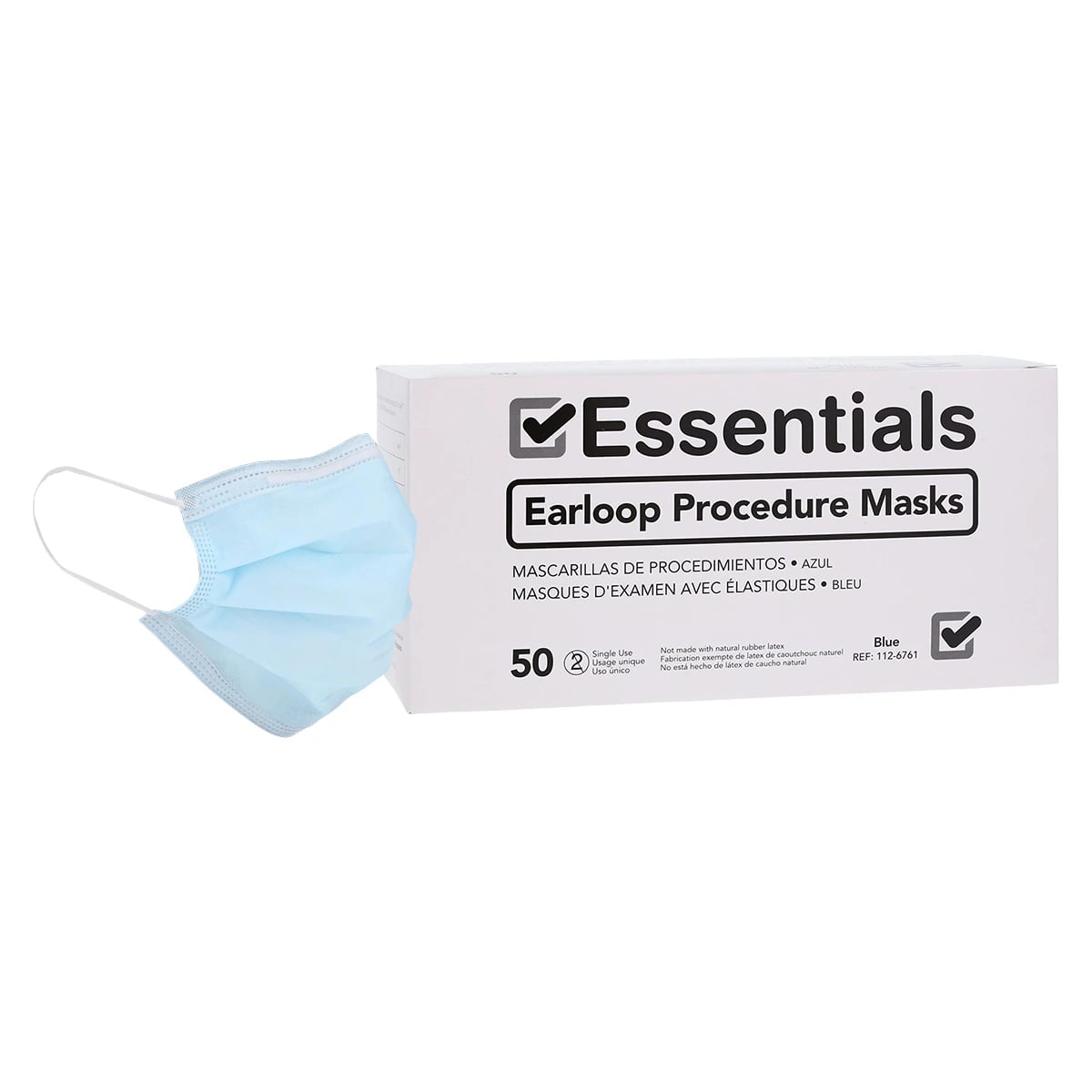 Essentials Healthcare Procedure Mask, ASTM Level 1, Blue, Disposable, Non-Latex, 50/Box