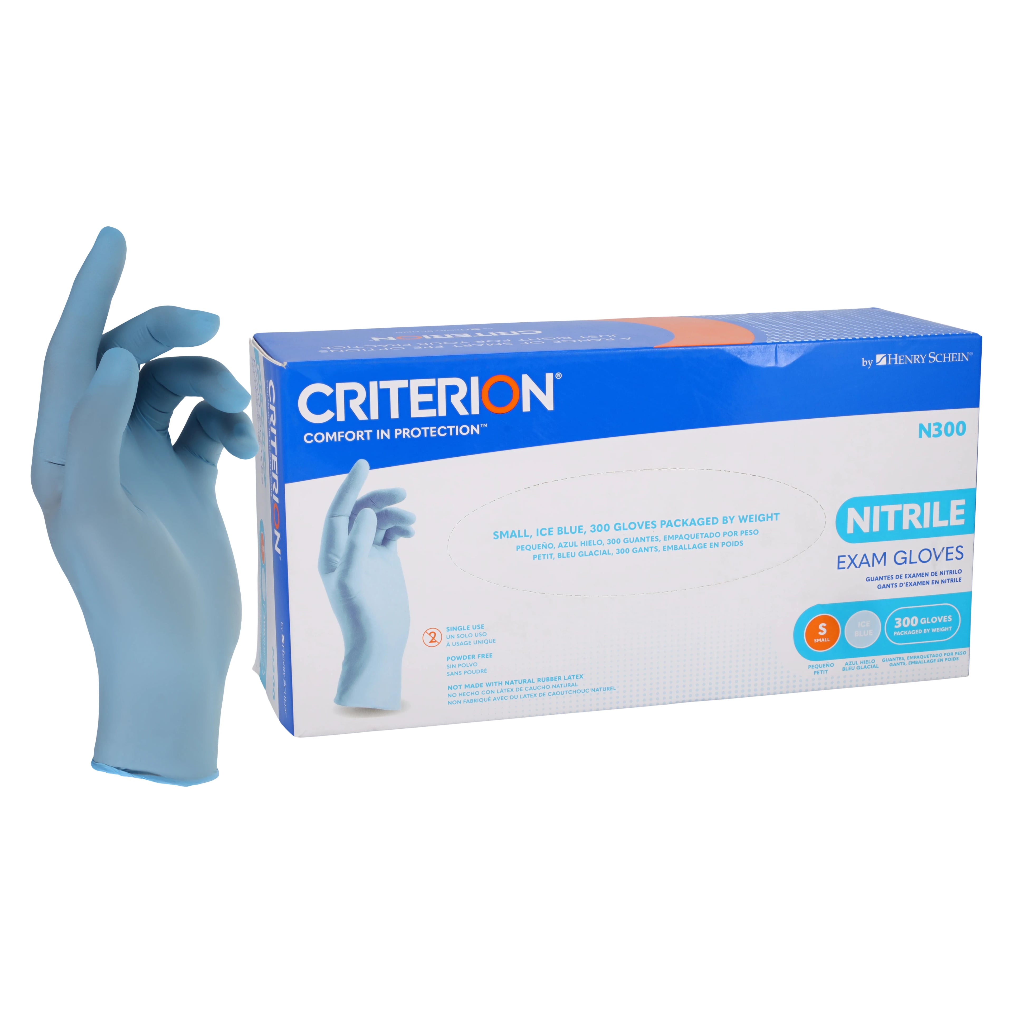 Criterion N300 Nitrile Exam Gloves, Small, Ice Blue, Non-Sterile, 300/Box