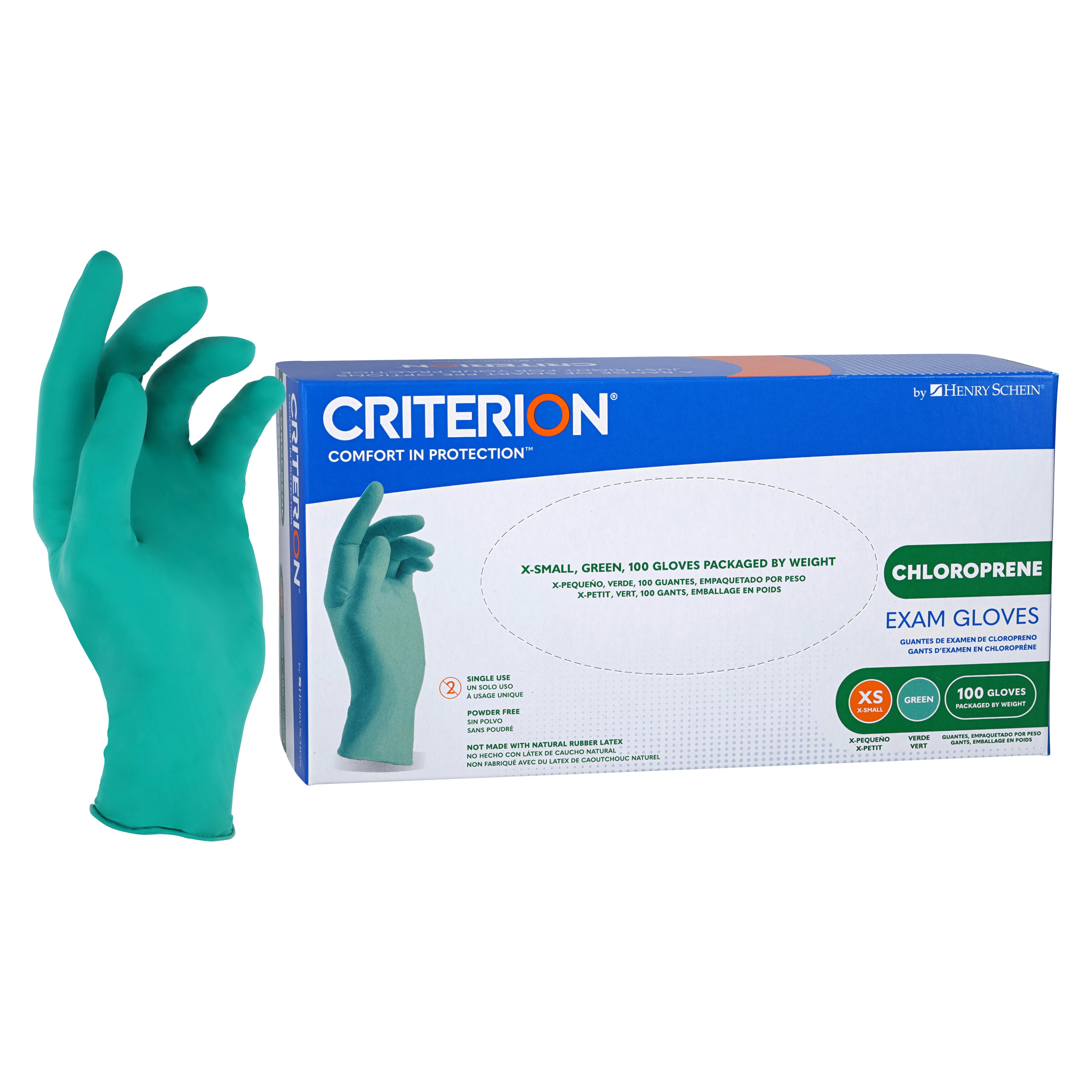 Criterion Chloroprene Exam Gloves, X-Small, Green, Non-Sterile, 100/Box